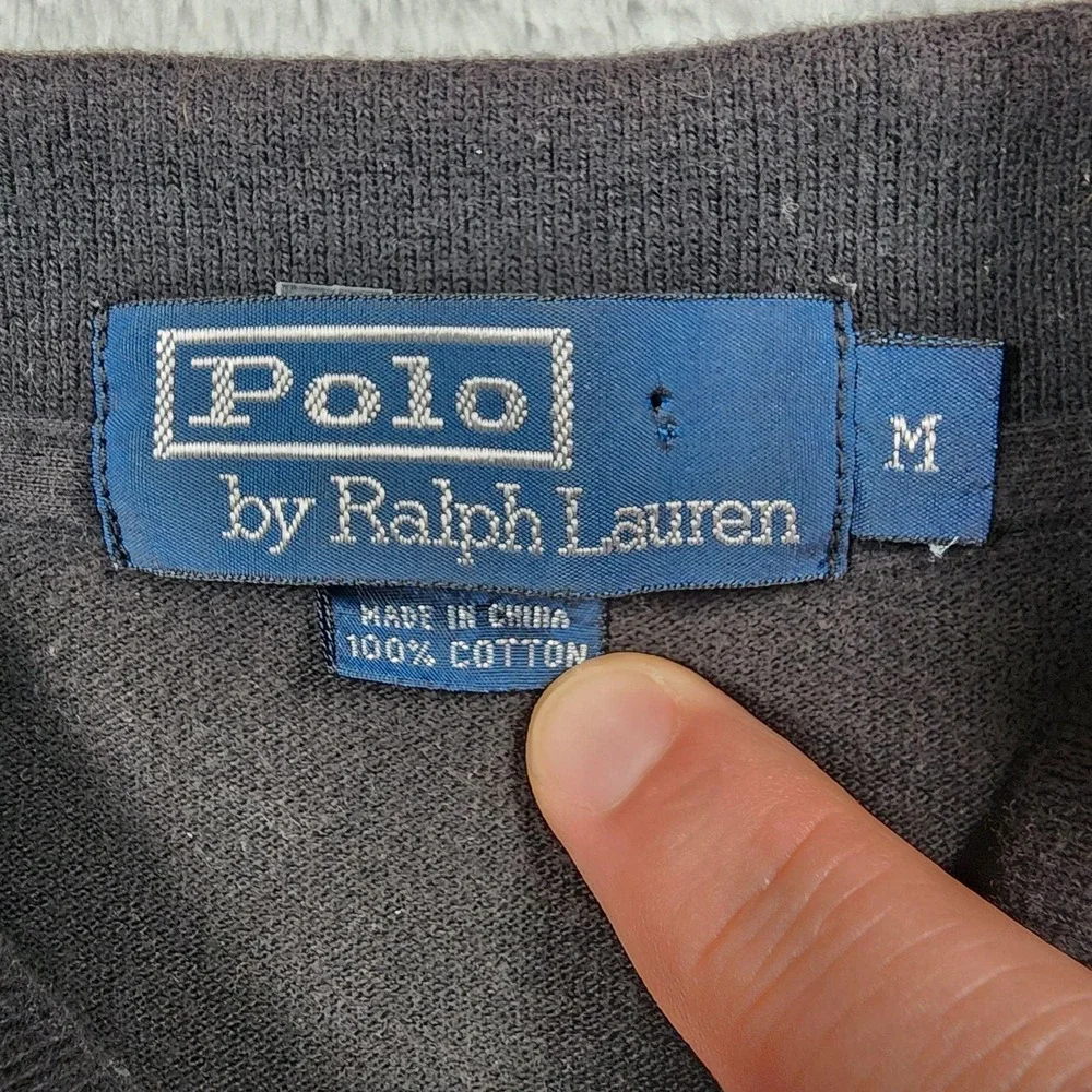 Polo Ralph Lauren Polo Shirt Mens Medium Black Rainbow Stripe Cotton Preppy